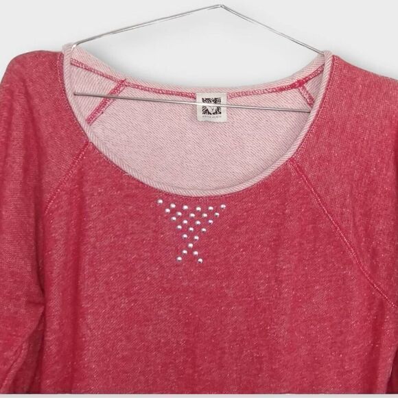 Anne Klein Top Shirt Womens Sz XLarge Red Silver Studs Pullover Sweatshirt - Picture 3 of 10